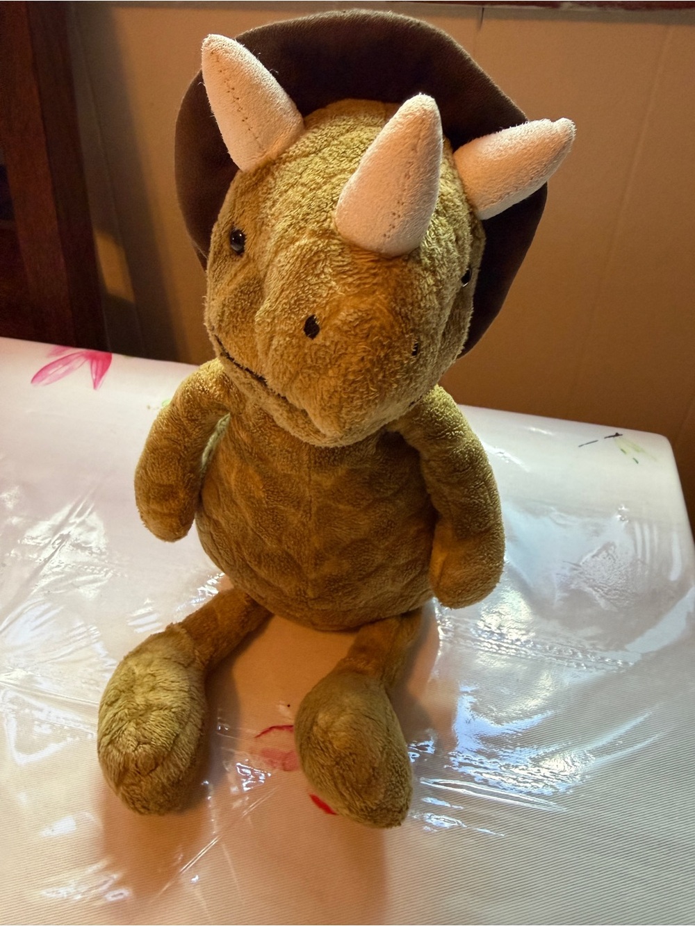 Jellycat Olive Green Triceratops Plush with Cream Horns